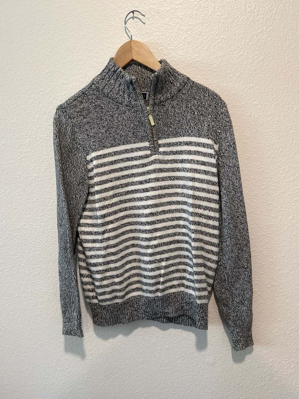 Karen Scott Striped Quarter-Zip Cotton Sweater, Size Small
